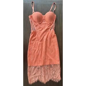 bebe Coral Lace Midi Dress